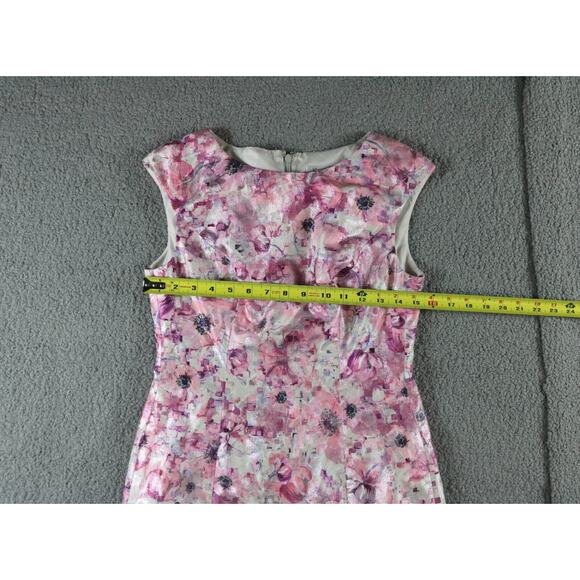 Kay Unger New York Dress 4 Floral Printed Mettalic Sheath Cotton Blend Zip Up - Picture 5 of 6